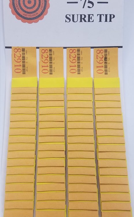 One Dozen # 75  Sure Tip Boards 1-75 Raffle/Jar Tickets Free Shipping USA Only 